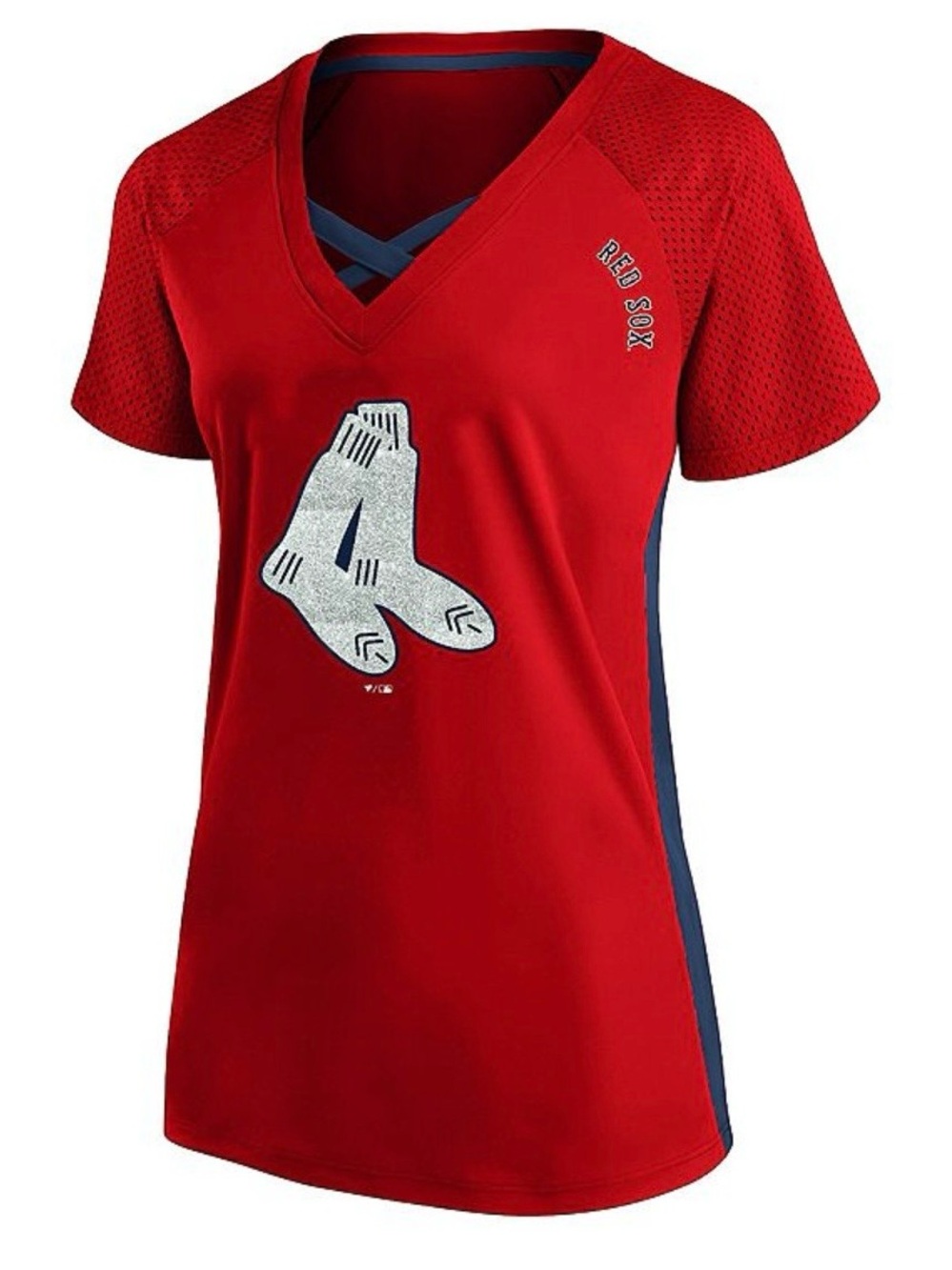 Fanatics Boston Red Sox Logo Short Sleeve Lace-Up V-Neck Tee Size 1X NWT MLB